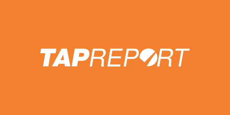 Tap Report logo, white on orange